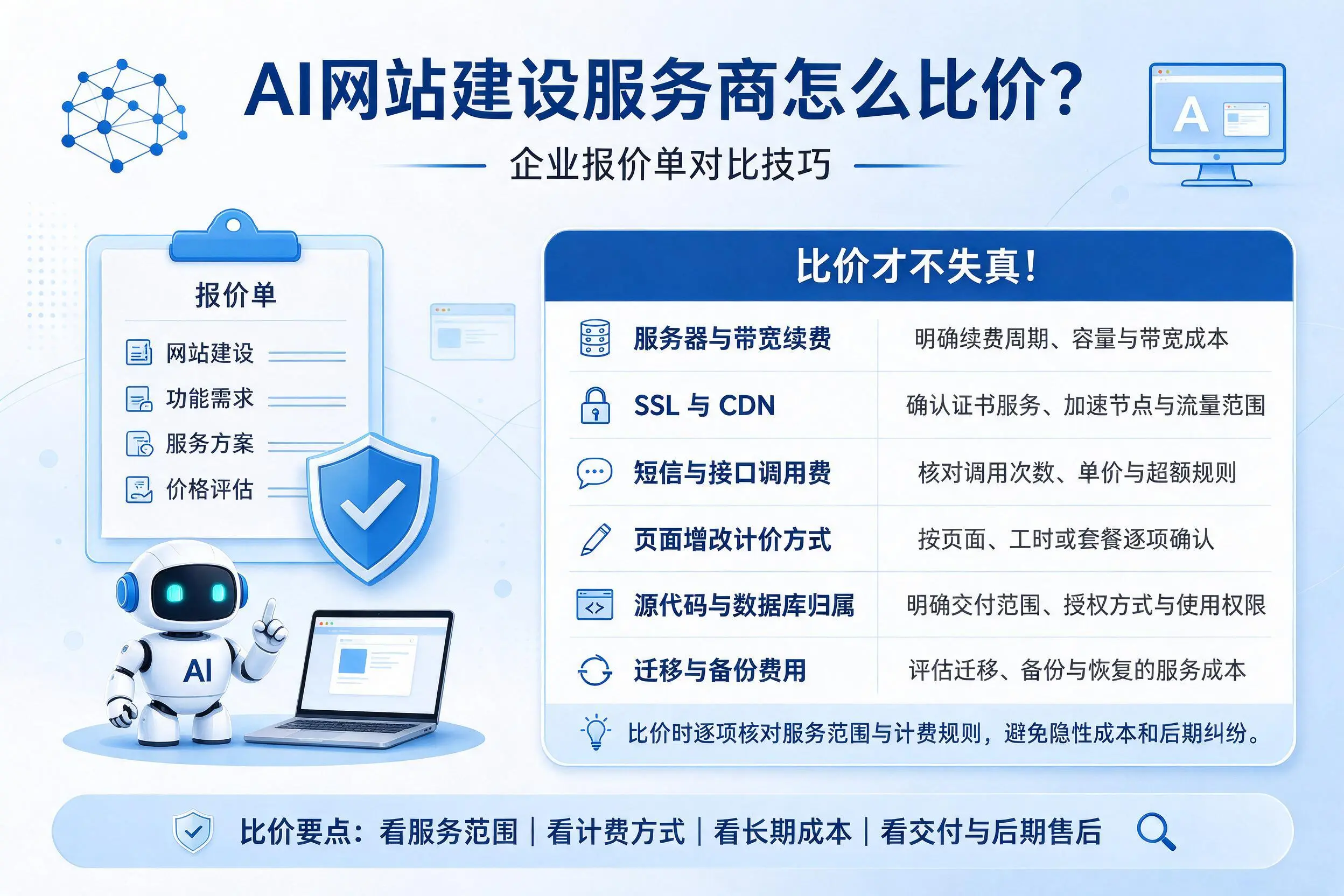 AI网站建设服务商怎么比价？包头企业报价单对比技巧