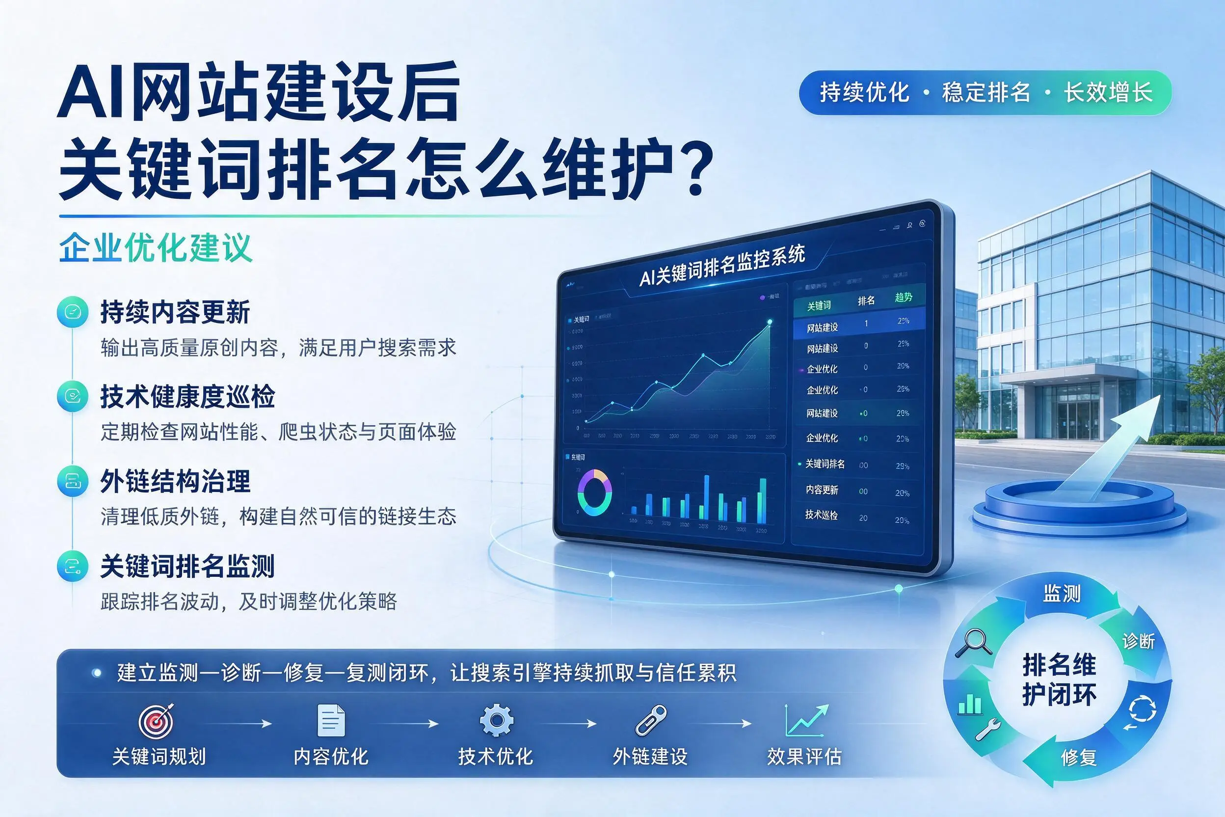AI网站建设后关键词排名怎么维护?包头企业优化建议