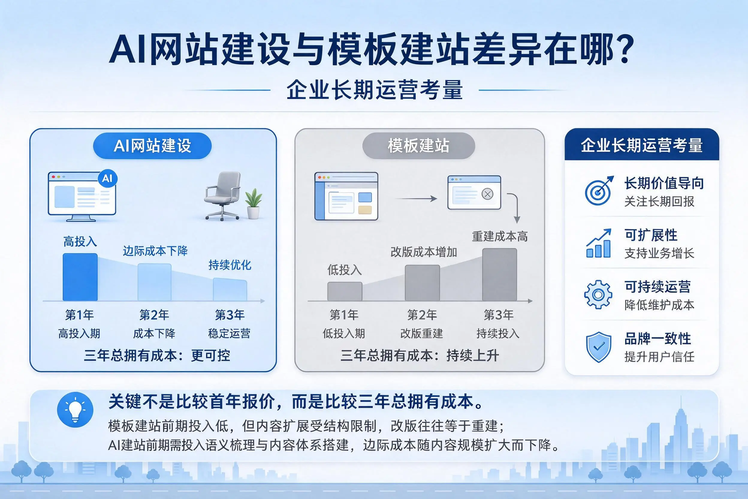 AI网站建设与模板建站差异在哪？包头企业长期运营考量