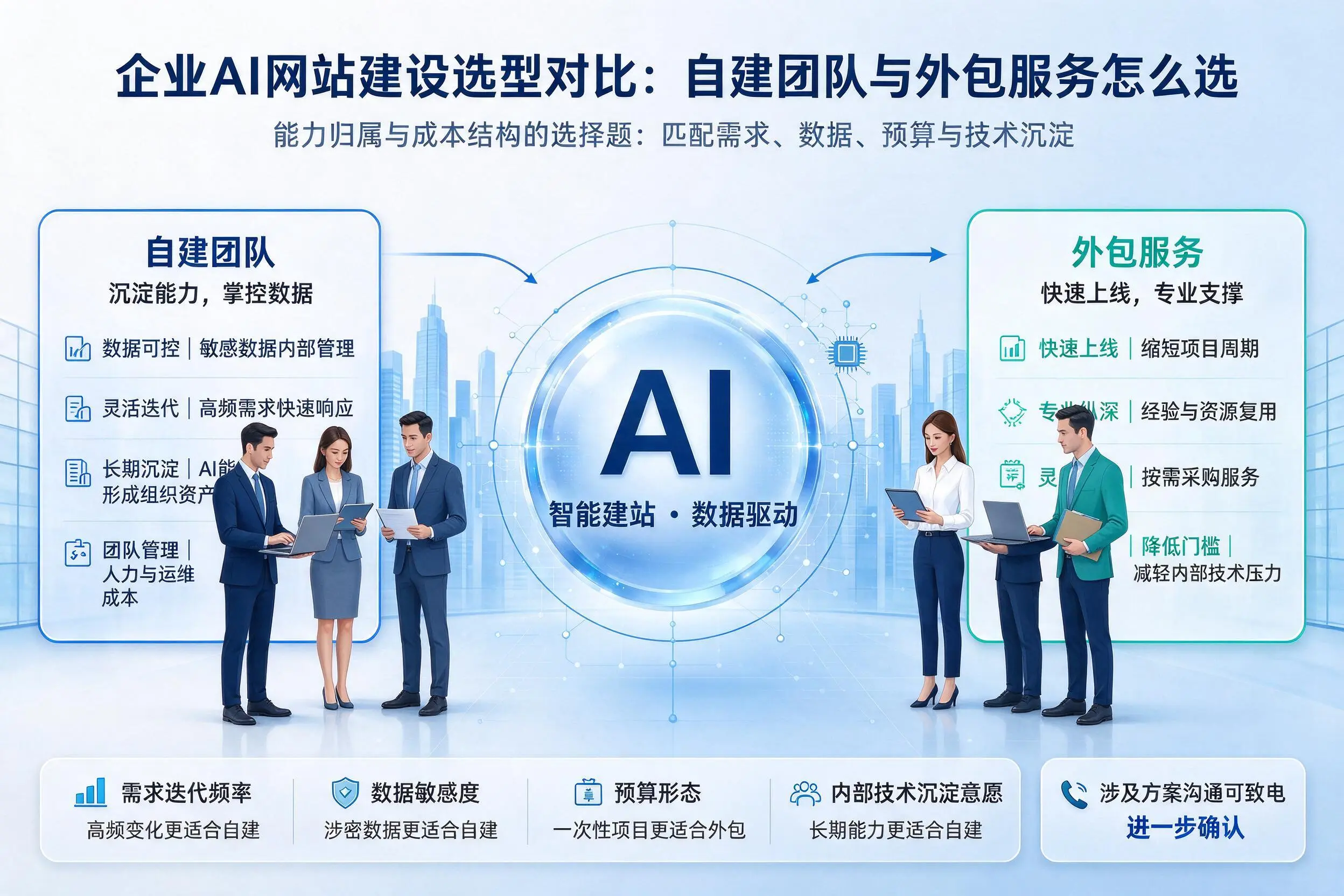 包头企业AI网站建设选型对比:自建团队与外包服务怎么选